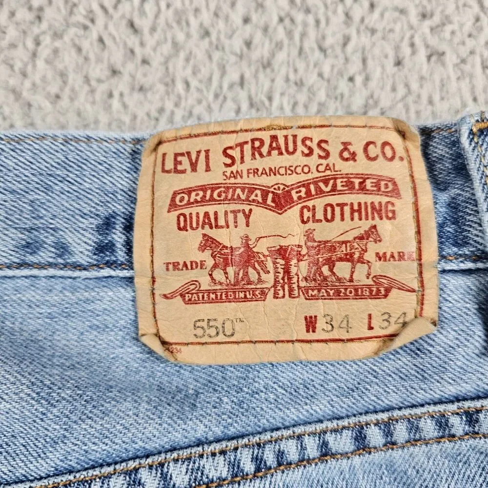 Levis 550 Jean Mens 33x32 Relaxed Straight Light Wash Grunge Cowboy Skater Work